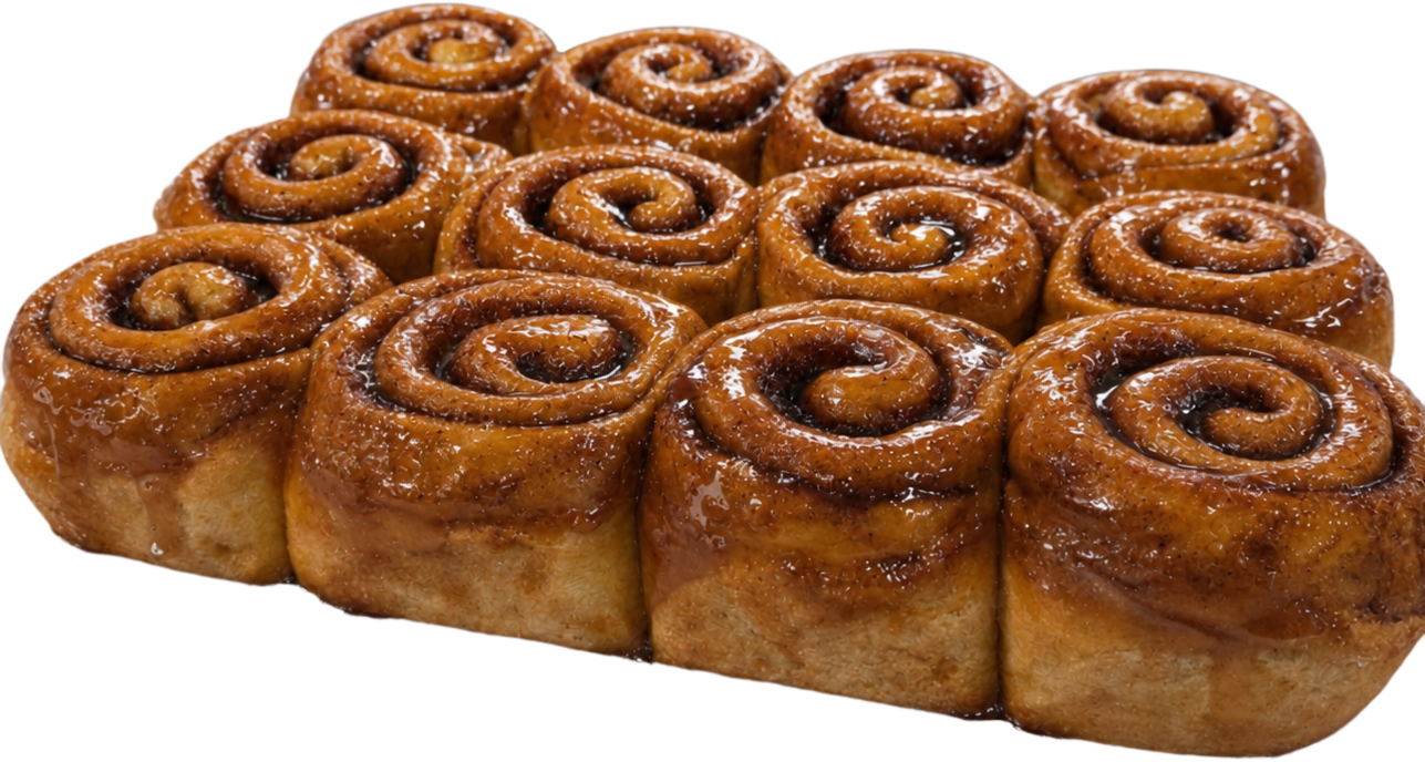 dozen pan of sea salt caramel rolls cut out