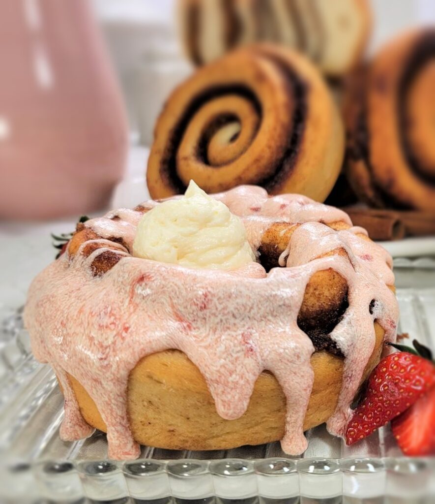 Strawberries and Cream Cinnamon Roll Cinnamom Bakery